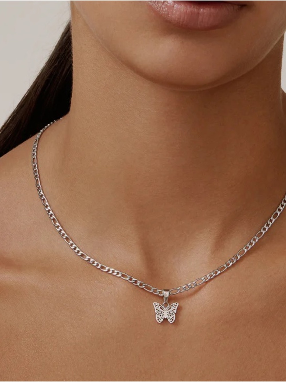 Twenty Compass Muse Necklace Silver - Figaro & Charm Set-Unisex